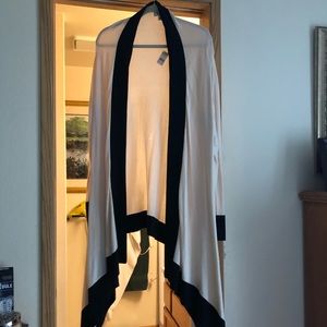 Cream and black long sleeve sweater-wrap